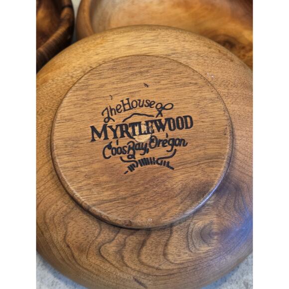 The House of Myrtlewood 6" Wooden Bowls Coos Bay Oregon USA Set of 4 EUC Handmad - Picture 6 of 15